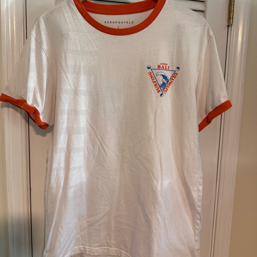Aeropostale Men's White Tee with Orange Trim